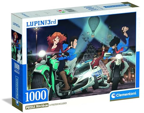 Clementoni Puzzle Lupin III 1000 Stücke, Compact Box - Puzzle für Erwachsene 14-99 Jahre, Geschenk für Mann und Frau, Made in Italy, 37055