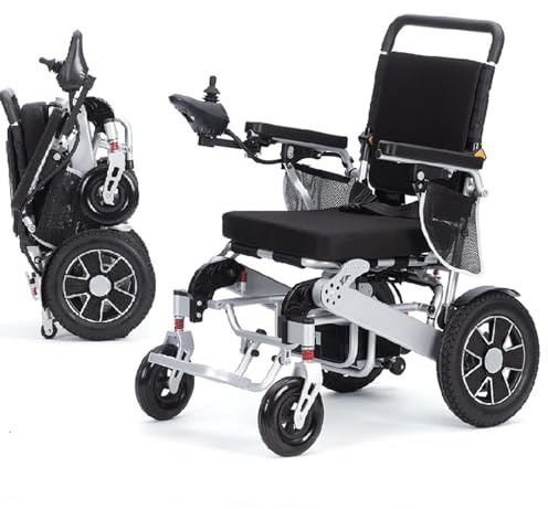 Fauteuil roulant électrique pour adultes léger et pliable – Portée de 20 km – Fauteuil roulant motorisé tout terrain pour voyage, extérieur, maison, capacité de poids de 150 kg