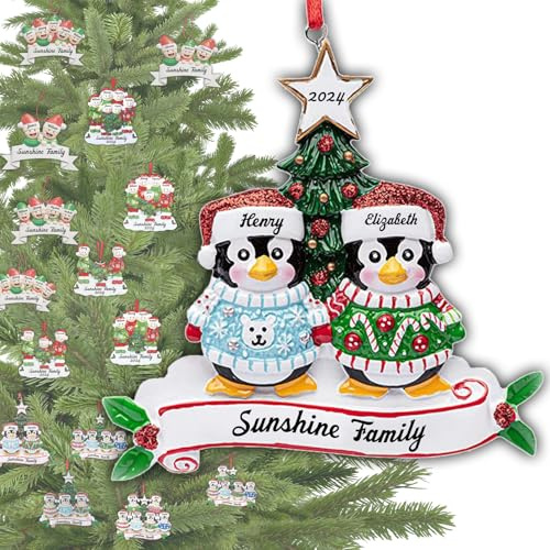 Weihnachtsbaum Anhänger Personalisierte Weihnachtskugeln mit 2-6 Namen von Familienmitgliedern 2D Weihnachtsschmuck aus Acryl Weihnachtsbaumdeko (C-2)