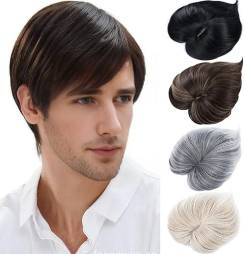 BUYOGET Warmes braunes Haar zum Ausdünnen von kurzem Haar, 17,8 cm, Basis: 17,8 x 15,2 cm, mit 3 Clips, für Damen und Herren
