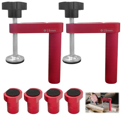 Outils de Serrage D'établi, Plage de Serrage 0-80 mm, Avec Supports Antidérapants, Pince de Table en Aluminium, Robuste et Durable, pour Le Travail du Bois et L'artisanat (Rouge)