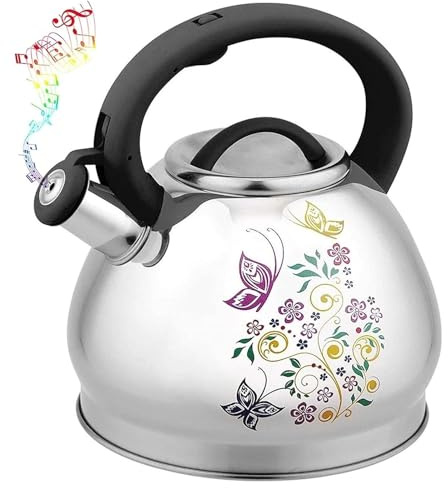 Whistling Tea Kettle, Loud Whistle Food Grade Stainless Steel Teapot, 3L Tea Pot for Stovetop Anti-Hot Handle and Anti-Rust, Suitable for All Heat Sources(B)