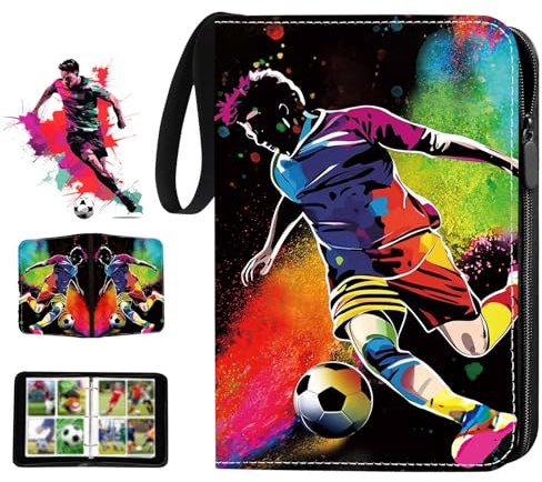 Classeur Carte Football, 50 Pages 400 Cartes Album Carte, Albums pour Cartes à Collectionner, Imperméable Album Porte Cartes Football avec Fermeture Éclair et Poignée (B)