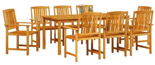 vidaXL Set da Pranzo per Giardino 9 pcs Marrone, Set da esterno in acacia, arredo giardino rustico, tavolo e sedie per terrazzo e feste in giardino