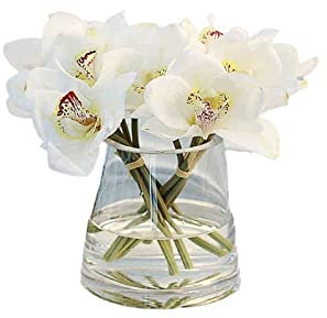WDWDW Orchidea Bianca Artificiale, Fiori Artificiali, Semplice Composizione Floreale, Set con Vaso in Vetro, Decorazione Floreale per Soggiorno, Tavolo da Pranzo, casa e Ufficio, Fiori Artificiali