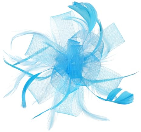 JNGUOSICN Fascinator für Damen, modischer Haarreif, Feder, Netz, Schleier, Hochzeit, Braut, Blume, Kopfschmuck, Cocktail, Teeparty, Kirche, Haarschmuck, Bowlerhut, Bankett, Haarschmuck, türkis