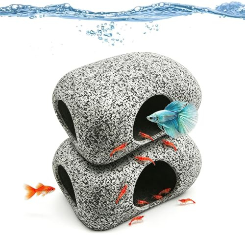 Ceramic Aquarium Hideout Cave for Betta & Shrimp, Pack of 2