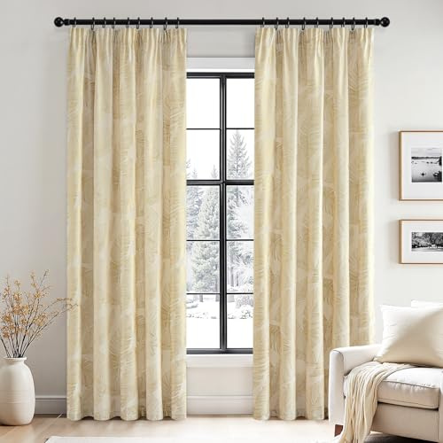 MIULEE Samtvorhang Blattgolddruck Blickdicht 2er Set B140 H245 Creme Weiß | Weicher Samtvorhang mit edlem Blattgolddruck und Kräuselband, blickdicht, elegante Deko für Wohnzimmer und Schlafzimmer