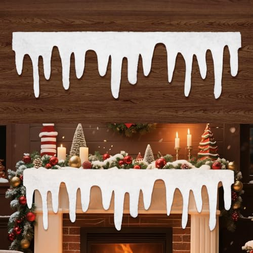 HOWAF Snow Icicle Fringe Icicle Garland, Winter Garland Artificial Snow Decorations for Christmas Decorations, 120x36CM
