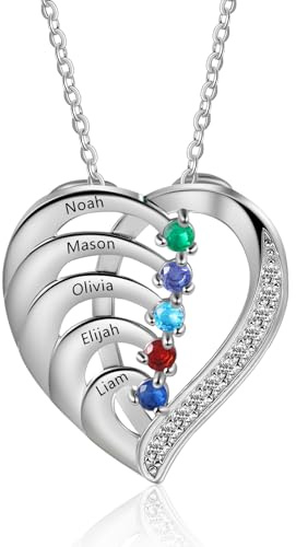 Ashleymade Personalisierte Namenskette Silber 925 Halskette Damen Herz Anhänger mit Namen Gravur Mutter Tochter Kette Geschenk für Muttertag Valentinstag Weihnachten