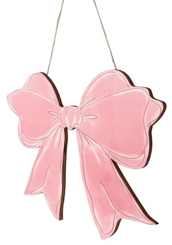 lasuroa Rose Bow Wooden Hanging Sign, 11.38x11.81x0.24in Aesthetic Rose Bowknot Welcome Plaque Coquette Wood Wall Art Hanging Door Decor with Jute Rope for Women Room Dorm Apartment Porch