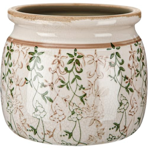 Ninehaoou Vintage Planter Large Ceramic Plants Pot Beige Green Vining Lvy Ice Crack Cottage Scroll Vase Flower Vase Pot Indoor Plants Home Kitchen Decor Farmhouse Antique Decorative Gifts