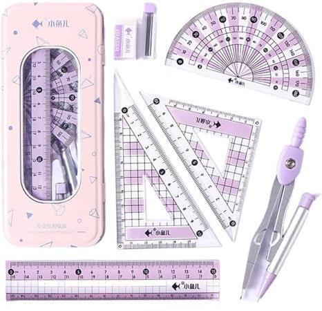 Geometrie-Set (7-teilig) Lineal-Set mit transparentem Maßstab umfassendes Mathematik- mit Linealen Radiergummi Zirkel und Nachfüllpackungen Schülerbedarf zum Lernen Zeichenlineal-