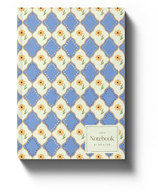 Yop & Tom - Luxe Pattern Notebook - A5 lined softcover journal with intricate floral pattern and gold foil details - Blue
