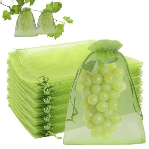50 Stück Traubenschutzbeutel, 10x15cm Weintrauben Netz, Weintrauben Säckchen, Trauben Schutzbeutel mit Zugband, Obst Schutzbeutel mit Kordelzug, zum Schutz vor Vögel Wespen Fruchtfliegen Insekten