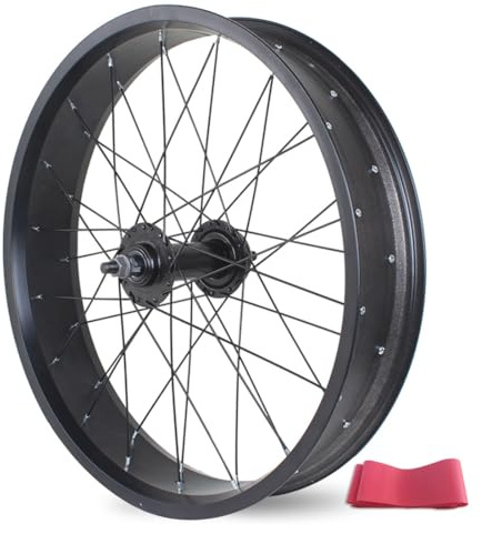 QHYRZE 20/24/26 Zoll X 4,0-4,9'' Fatbike Vorderrad 36H Schwarze Felge Scheibenbremse Laufradsatz Massive Achse Fahrradrad, Für E-Bike Schnee Strand Fahrrad(26'')