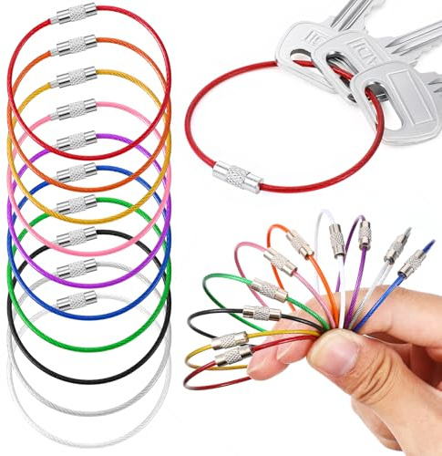 Tyqour 50 Stück Draht Schlüsselringe Edelstahl Schlüsselring Drahtseil Schlüsselanhänger 15cm Schlüsselring Bunt Schlüsselringe Wire Keychain Cable Multifunktionale für Gepäckanhänger ID Tag Schlüss