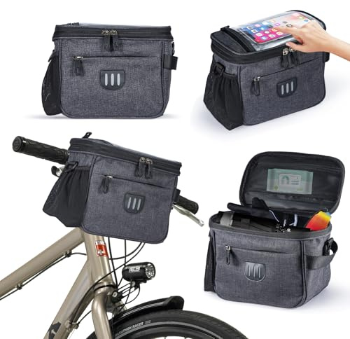Generisch Fahrradtasche Lenkertasche Wasserdicht 6L – Multifunktionale Fahrradlenkertasche mit Touchscreen Handyhalter, Abnehmbarer Schultergurt & Reflektoren – Ideal für E-Bike, MTB & Pendler