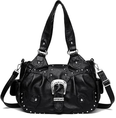 NICOLE & DORIS Handtasche Groß Damen Retro Umhängetasche Weiches PU Leder Shopper Schultertasche Hobo Bag Arbeitstasche Wasserdichte Henkeltasche mit Nieten