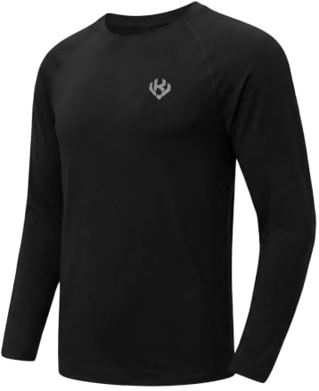 Vankee Camisetas Deporte Hombre Secado Rápido Respirable Camisetas Manga Larga Camiseta Funcional Ligera de Shirt UV Protección Top Cuello Redondo Holgado Shirts Aplicable Correr Fitness Entrenamiento