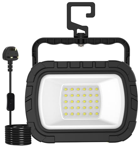 T-SUN 30 W LED-arbet garagelampor, 1 000 LM arbetsplats lampa med krok, 6 500 K bärbara bygglampor, kallvit hopfällbar strålkastare för garage