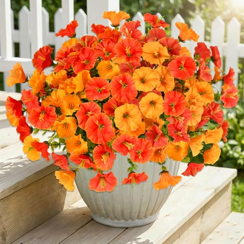 2 Bündel Kunstblumen wie Echt Künstliche Blumen Balkonpflanzen Outdoor Wetterfest Frühlingsdeko Morning Glory Blumenstrauß Künstlich Seidenblumen Fake Blumen Pflanzen für Zimmer Tisch Draußen