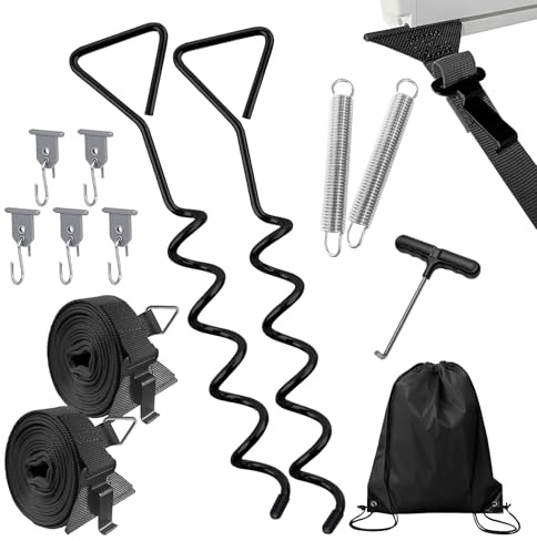 H Hawsam Storm Strap Awning Set,Storm Protection for Awnings,with Storm Straps Ground Anchors Tensioning Straps,2 Connection Methods,Awning Accessories for Camping and Motorhomes(Black)