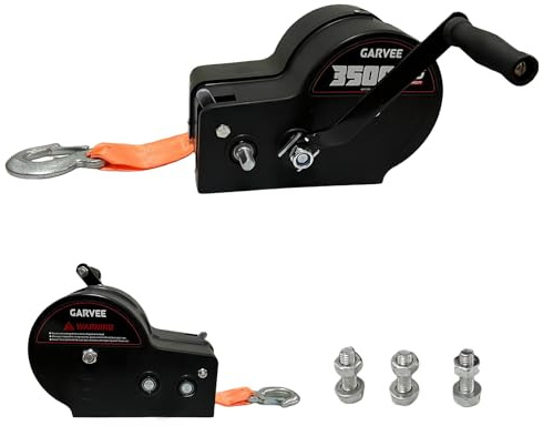 Garvee 1588kg Handseilwinde mit Vollschutzabdeckung, Orange | 10x5cm verstärktes Gurtband – Wärmebehandelte Welle – 2-Gang-Getriebe (4:1/8:1) – Für Anhänger, Boot, ATV, LKW, Offroad