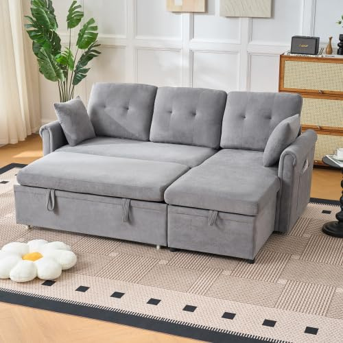 chellago Ecksofa mit Schlaffunktion & Bettkasten, L-Form Schlafsofa beidseitig montierbar, Chenille Sofa mit Stauraum für Wohnzimmer oder Gästezimmer, Grau, 206x130x85 cm