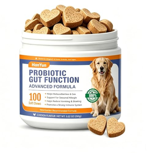 BSLVWG Probióticos para Perros,100 Masches Probióticos para Perros,Aroma de Pollo,Suplemento de Perro Mascar Suave para Perros Apoyar la Salud intestinal,Aliviar la Diarrea