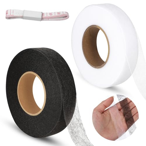 HJZHII 2 Roller Saumband zum Aufbügeln, 20mm Breit Bügelband für Bügeln | Nahtband Bügelkleber Vorhänge Gardinenband zum Bügeln Hemming Tape mit Maßband für Textilien Bügelsaumband für Hosen Gardinen