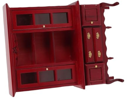Asixxsix Vitrine, Handgefertigtes Birkenholz, 2 zu öffnende Türen und 2 Schubladen, Kuriositätenschrank, Puppenhaus-Bücherregal mit Mehrzweck-Szenendekoration für Puppenhaus-Hochzeit Im Maßstab 1:12