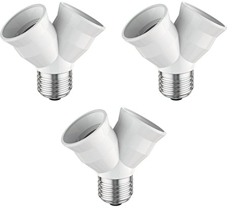 ledscom.de 3 piezas base E27, adaptador divisor de 2 vías, blanco