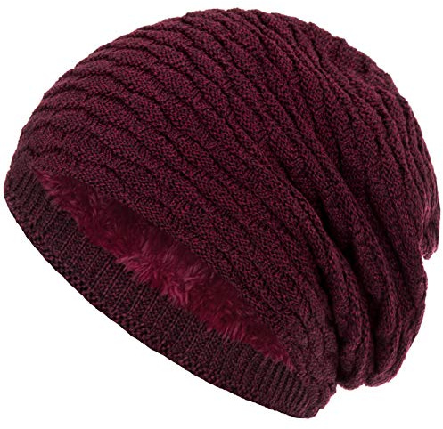 Compagno Wintermütze warm gefütterte Mütze Wabenmuster Beanie meliert Einheitsgröße, Farbe:Weinrot meliert