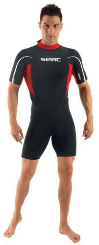 SEAC Relax Short, Muta Corta in Neoprene da 2.2 mm per Snorkeling, Subacquea e Altre attività in Acqua Uomo, Nero/Rosso, 4XL