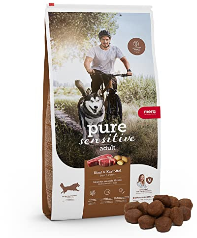 mera Pure Sensitive Rind & Kartoffeln, Hundefutter trocken mit viel frischem Fleisch, gesundes Trockenfutter getreidefrei für ausgewachsene Hunde (4 kg)