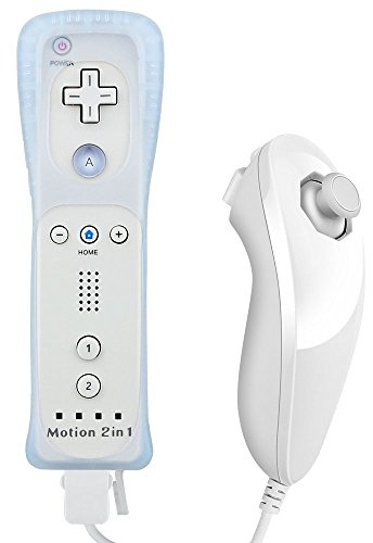 Wetoph Motion Plus Controller NK03 Télécommande Wii et Nunchuck pour Nintendo Wii/Wii U avec dragonne et étui en Silicone et Moteur de Vibration Motion Plus intégré (Produit Tiers) - Blanc