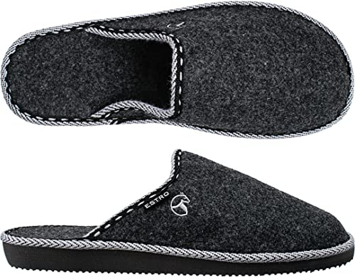 ESTRO Zapatillas de Casa Hombre - Pantuflas Hombre Zapatillas de Estar Por Casa Pantuflas de Fieltro F14 (Negro, 43 EU)