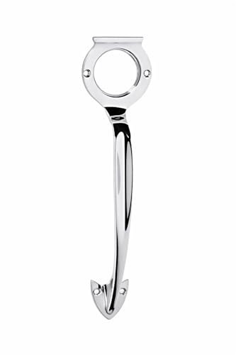 B&M Solid Brass Pull Handle with Cylinder Hole in Polished Brass or Chrome Polished, 185x50 mm with Fixing Screws (Chrome Polished)