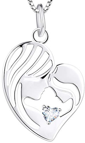 YL Mutter und Tochter Kette 925 Sterling Silber Herz 12 Geburtsstein Zirkonia Anhänger Halskette Geschenke für Mutter Damen, 45-48 CM