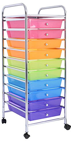 RELAX4LIFE Rollwagen mit 10 Schubladen, Rollcontainer Großer Stauraum, Badrollwagen Metallgestell, Badtrolley mit Farbwahl, Badregal mit Rollen, Beistellwagen, Haushaltswagen, 32,5 x 37 x 86cm (Bunt)