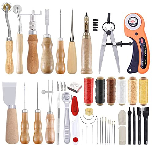 Namner 52 Pcs Leather Tools Set with Instruction | Leather Groover, Punch Tools, Waxed Thread for Sewing and Making