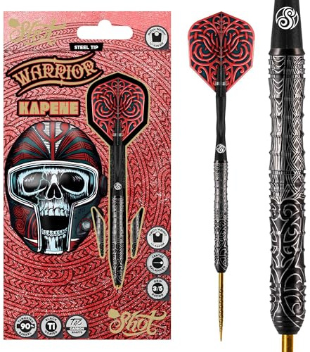 Shot! Darts Warrior Kapene Steel Tip Dart Set | 90% Tungsten Barrels | Center Balanced for Maximum Aerodynamics | Handcrafted Pro Darts with Flights | Metal Tip | Made in New Zealand