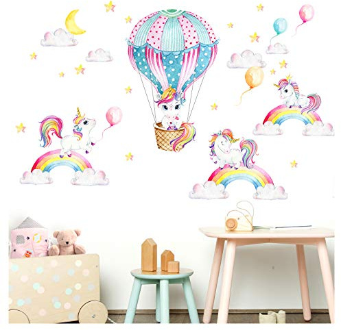 Little Deco Wandtattoo Einhörner mit Regenbogen & Heißluftballon DL532 L - 143 x 84 cm (BxH)