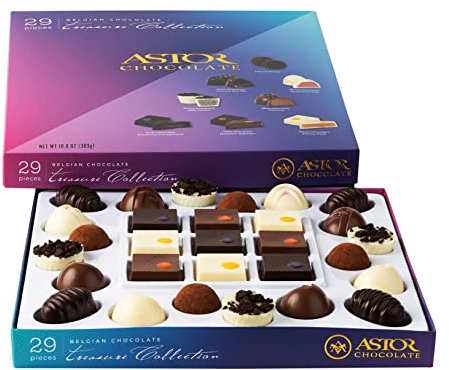 Gourmet Chocolate Truffles Gift Box, Astor Chocolate Treats Collection, 29 Assorted Belgian Chocolate Candy Gifts for for Her and Him with 8 Delectable Flavors, Kosher