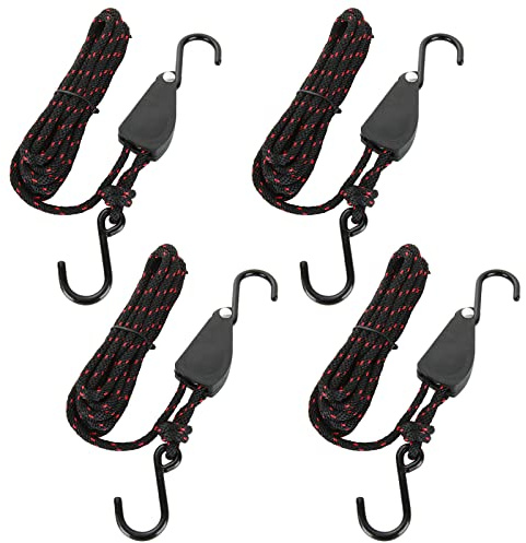 DIRBUY 4 pcs Kayak Rope Tie Downs - 1/4 inch x 12ft Kayak Ratchet Bow and Stern Tie Down - Heavy Duty Adjustable Rope Clip Tie Down for Outdoor Adventures