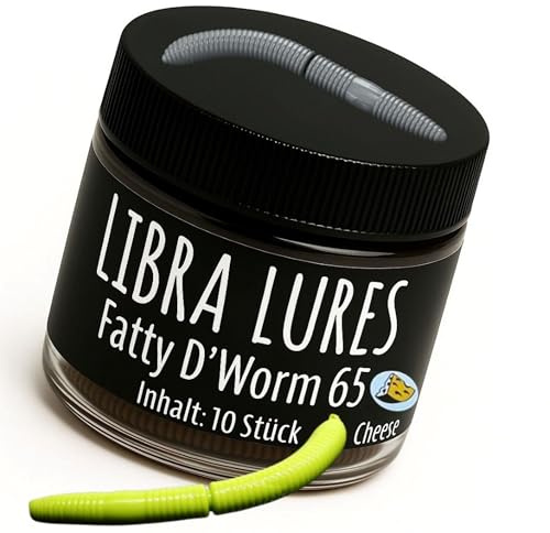 Libra Lures Fatty D`Worm 65mm Forellenköder Supersoft | 10 Stück | Aroma: Käse | Farbe: 027/ Apple Green | Gummiköder | Forellenköder Neuheiten | Erfolgreicher Forellen Angeln mit dem Fatty