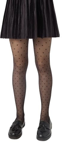 Conte elegant Anabel Schicke Kinderstrumpfhose - Alltagsstrumpfhosen - Strumpfhose mit Höschenteil und Flachnaht - Herzmuster - Bequem - 20 DEN - 128-134 - Nero - 1 Stück