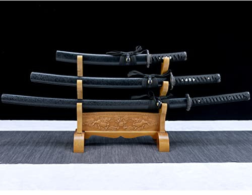 LQSMX sword Samurai Schwert 3-teilig scharf Set Handgeschmiedeter hoher Manganstahl Geschenk, Dekoration und Überleben im Freien