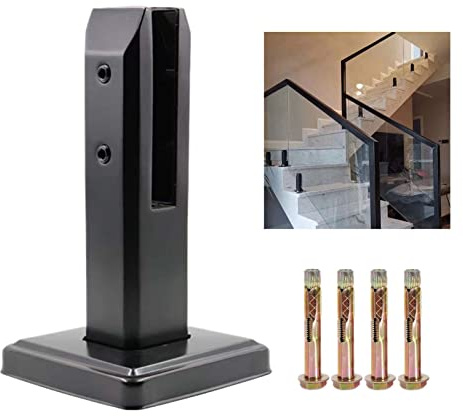 KMERCE Stehende Glasklemme Schwarz, Große Glasklemme aus 304 Edelstahl, Glashalter für Treppen,Halterung für Zaun,Pool,Zaun, Glas für Handläufe, Balkon, Treppengeländer, H200mm, für 10-16mm Glasstärke